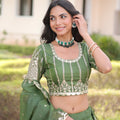 Wonderful Green Embroidered Gold Crush Lehenga Choli with Matching Dupatta for Wedding