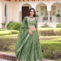 Wonderful Green Embroidered Gold Crush Lehenga Choli with Matching Dupatta for Wedding