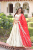 Graceful Off-White Embroidered Cosmos Silk Lehenga Choli with Red Dupatta for Wedding