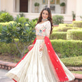 Graceful Off-White Embroidered Cosmos Silk Lehenga Choli with Red Dupatta for Wedding