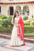 Graceful Off-White Embroidered Cosmos Silk Lehenga Choli with Red Dupatta for Wedding