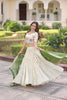 Fabulous Off-White Embroidered Cosmos Silk Lehenga Choli with Green Dupatta for Wedding
