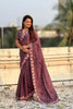 Wine Purple Embroidered Saree Floral Border with Matching Blouse
