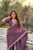 Wine Purple Embroidered Saree Floral Border with Matching Blouse