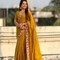 Mustard Yellow Embroidered Saree Floral Border with Matching Blouse