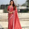Rose Pink Embroidered Saree Floral Border with Matching Blouse 