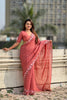 Rose Pink Embroidered Saree Floral Border with Matching Blouse