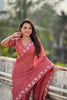 Rose Pink Embroidered Saree Floral Border with Matching Blouse