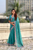 Teal Green Embroidered Saree Floral Border with Matching Blouse 