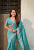 Teal Green Embroidered Saree Floral Border with Matching Blouse