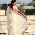 Off White Embroidered Saree Floral Border with Matching Blouse