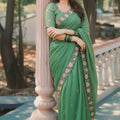 Pastel Green Embroidered Saree Floral Border with Matching Blouse 