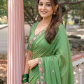Pastel Green Embroidered Saree Floral Border with Matching Blouse