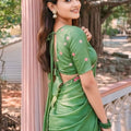 Pastel Green Embroidered Saree Floral Border with Matching Blouse