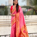 Pink Silk Blend Saree Traditional Floral Border Saree with Rich Pallu