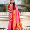 Pink Silk Blend Saree Traditional Floral Border Saree with Rich Pallu
