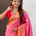 Pink Silk Blend Saree Traditional Floral Border Saree with Rich Pallu