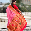 Pink Silk Blend Saree Traditional Floral Border Saree with Rich Pallu