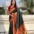 Dark Green Silk Saree Traditional Gold Floral Border Rich Pallu
