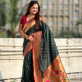 Dark Green Silk Saree Traditional Gold Floral Border Rich Pallu