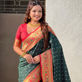 Dark Green Silk Saree Traditional Gold Floral Border Rich Pallu