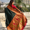 Dark Green Silk Saree Traditional Gold Floral Border Rich Pallu