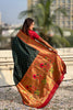 Dark Green Silk Saree Traditional Gold Floral Border Rich Pallu
