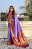 Purple Paithani Silk Saree Gold Zari Border Floral Motifs Traditional Wear