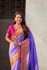 Purple Paithani Silk Saree Gold Zari Border Floral Motifs Traditional Wear