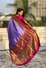 Purple Paithani Silk Saree Gold Zari Border Floral Motifs Traditional Wear