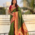 Green Paithani Silk Saree Gold Zari Border Floral Pallu Traditional Wear
