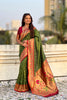 Green Paithani Silk Saree Gold Zari Border Floral Pallu Traditional Wear