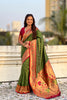Green Paithani Silk Saree Gold Zari Border Floral Pallu Traditional Wear