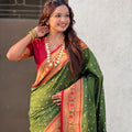 Green Paithani Silk Saree Gold Zari Border Floral Pallu Traditional Wear