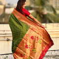 Green Paithani Silk Saree Gold Zari Border Floral Pallu Traditional Wear