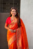 Orange Paithani Silk Saree Gold Zari Border Floral Pallu Traditional Wear