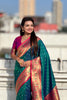 Teal Green Paithani Silk Saree Gold Zari Border Traditional Floral Pallu