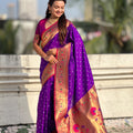 Royal Purple Paithani Silk Saree Gold Zari Border Floral Pallu