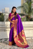 Royal Purple Paithani Silk Saree Gold Zari Border Floral Pallu
