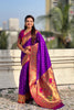 Royal Purple Paithani Silk Saree Gold Zari Border Floral Pallu