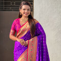 Royal Purple Paithani Silk Saree Gold Zari Border Floral Pallu