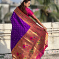 Royal Purple Paithani Silk Saree Gold Zari Border Floral Pallu
