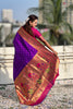 Royal Purple Paithani Silk Saree Gold Zari Border Floral Pallu