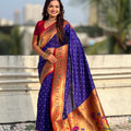 Navy Blue Paithani Silk Saree Traditional Gold Zari Border Floral Pallu