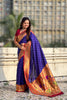 Navy Blue Paithani Silk Saree Traditional Gold Zari Border Floral Pallu 