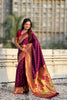 Wine Maroon Paithani Silk Saree Traditional Gold Zari Border Floral Pallu 