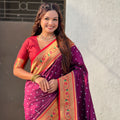 Wine Maroon Paithani Silk Saree Traditional Gold Zari Border Floral Pallu