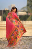 Pink Paithani Silk Saree with Peacock Floral Motifs Golden Zari Border