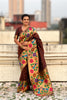 Brown Paithani Silk Saree with Peacock Floral Motifs Golden Zari Border