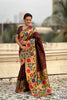 Brown Paithani Silk Saree with Peacock Floral Motifs Golden Zari Border